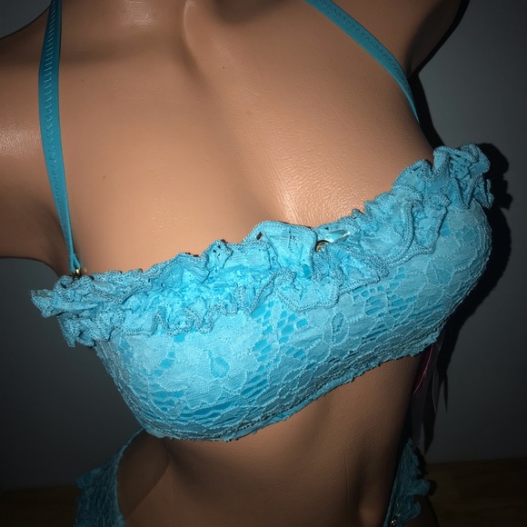 Betsey Johnson Swim Betsey Johnson Aqua Blue Lace Ruffle Heart